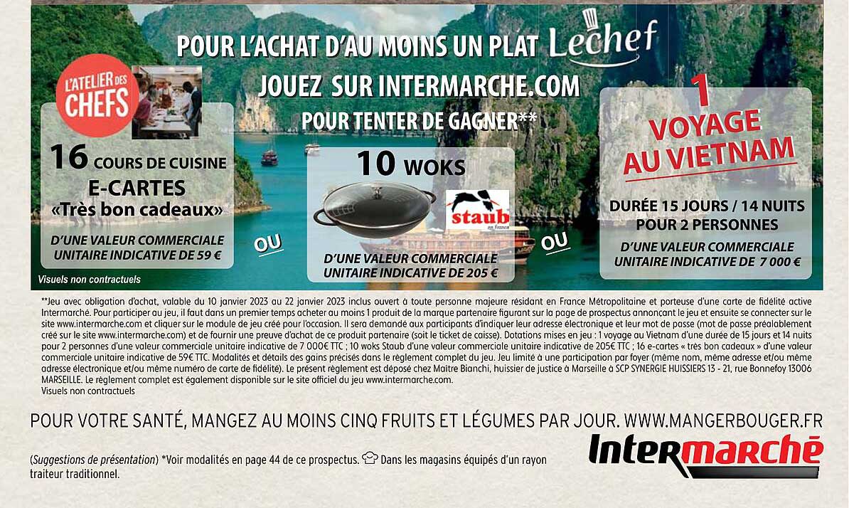 16 cours de cuisine e-cartes «très bon cadeaux» ou 10 woks staub ou 1 voyage au vietnam