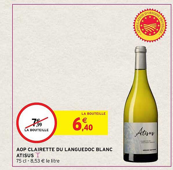 aop clairette du languedoc blanc atisus