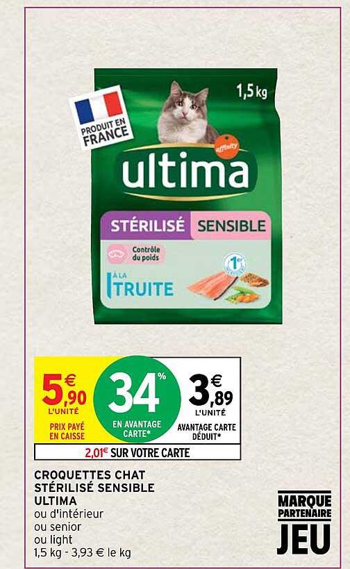 croquettes chat stérilisé sensible ultima