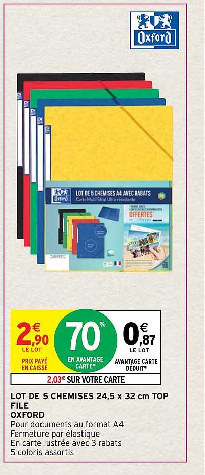 lot de 5 chemises 24,5 x 32 cm top file oxford