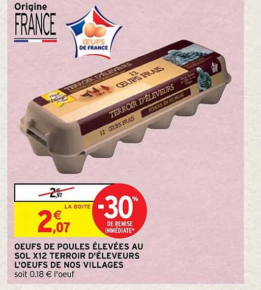 œufs de poules élevées au sol x12 terroir d'éleveurs l'œufs de nos villages