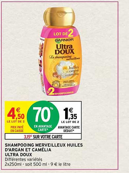 shampooing merveilleux huiles d'argan et camélia ultra doux
