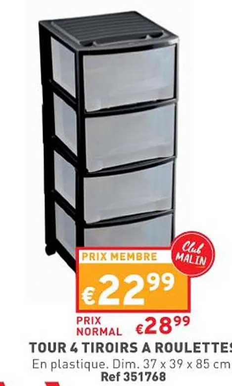 Tour 4 Tiroirs à Roulettes