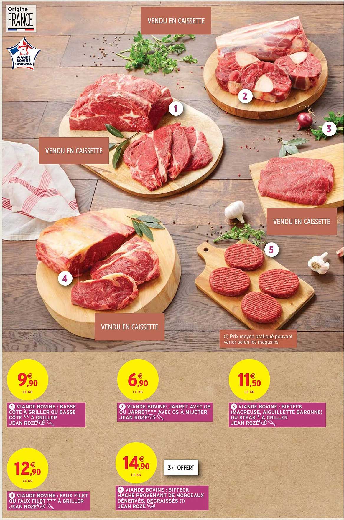 viande bovine : basse côte à griller ou basse côte**à griller jean rozé, viande bovine : jarret avec os ou jarret***avec os à mijoter jean rozé, viande bovine : bifteck