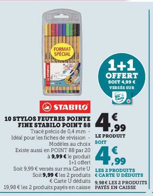 10 stylos feutres pointe fine stabilo point 88