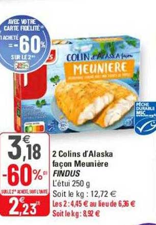 2 colins d'alaska façon meunière findus