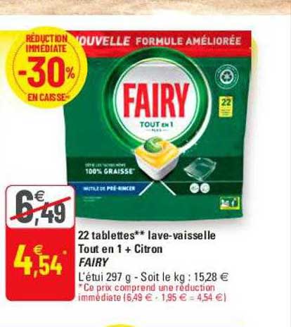 22 tablettes lave-vaisselle tout en 1 + citron fairy