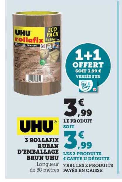 3 roullafix ruban d'emballage brun uhu