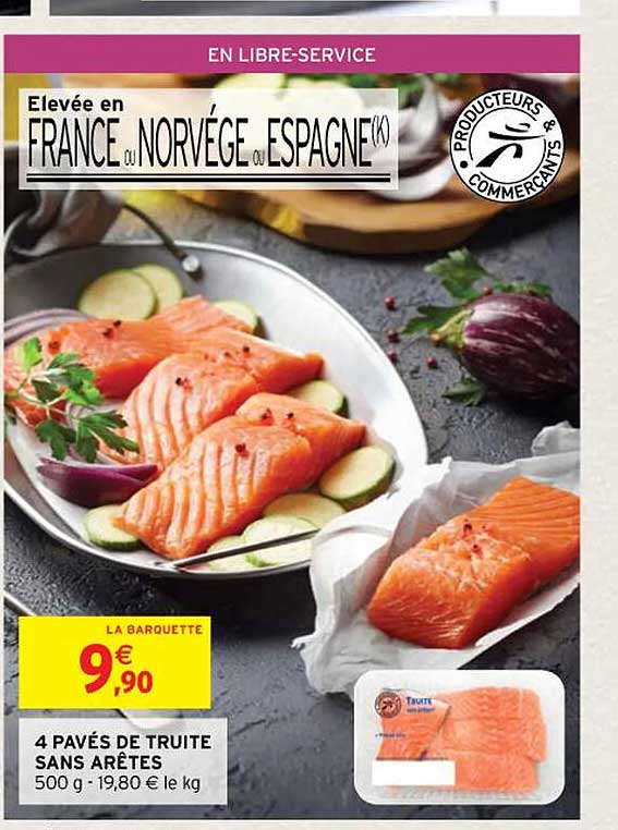 4 pavés de truite sans arêtes