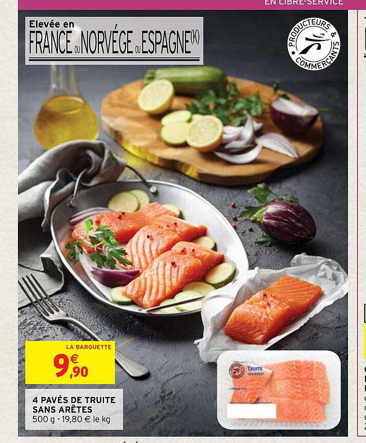 4 pavés de truite sans arêtes