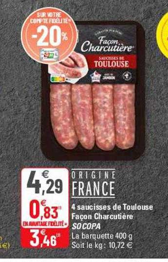 4 saucisses de toulouse façon charcutière socopa