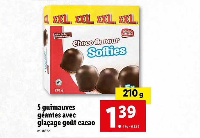 5 guimauves géantes avec glaçage goût cacao mister choc
