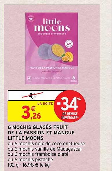 6 mochis glacés fruit de la passion et mangue little moons