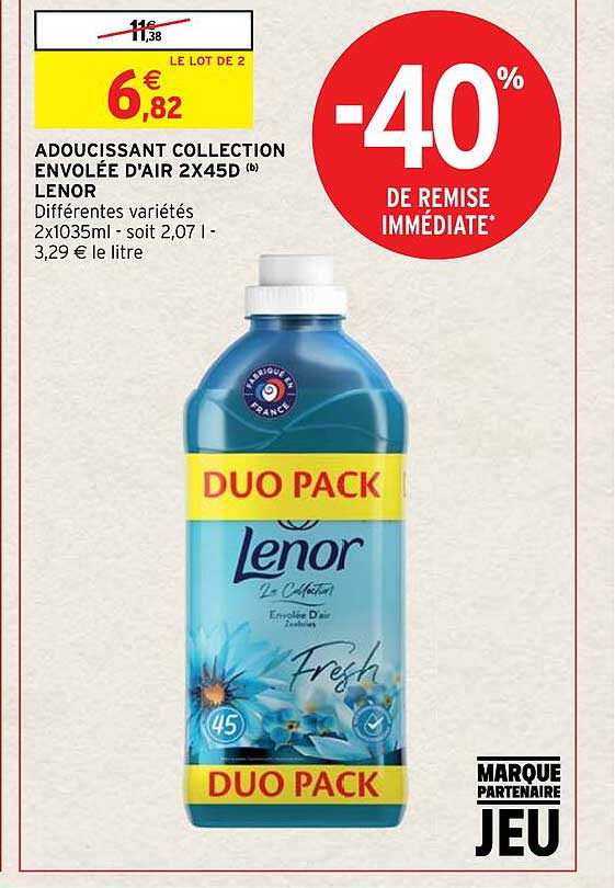 adoucissant collection envolée d'air 2 x 45d lenor