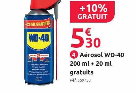 aérosol wd-40 200 ml + 20 ml gratuits
