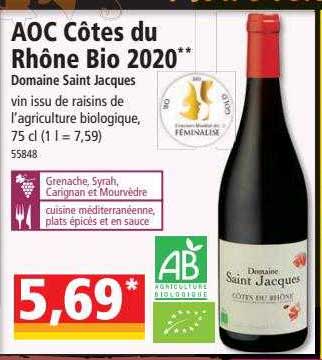 aoc côtes du rhône bio 2020 domaine saint jacques
