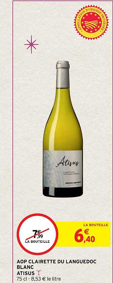 aop clairette du languedoc blanc atisus