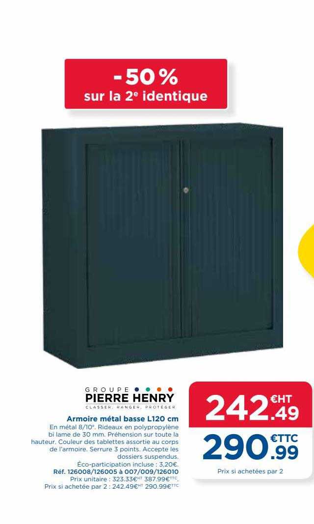 armoire métal basse l 120 cm pierre henry