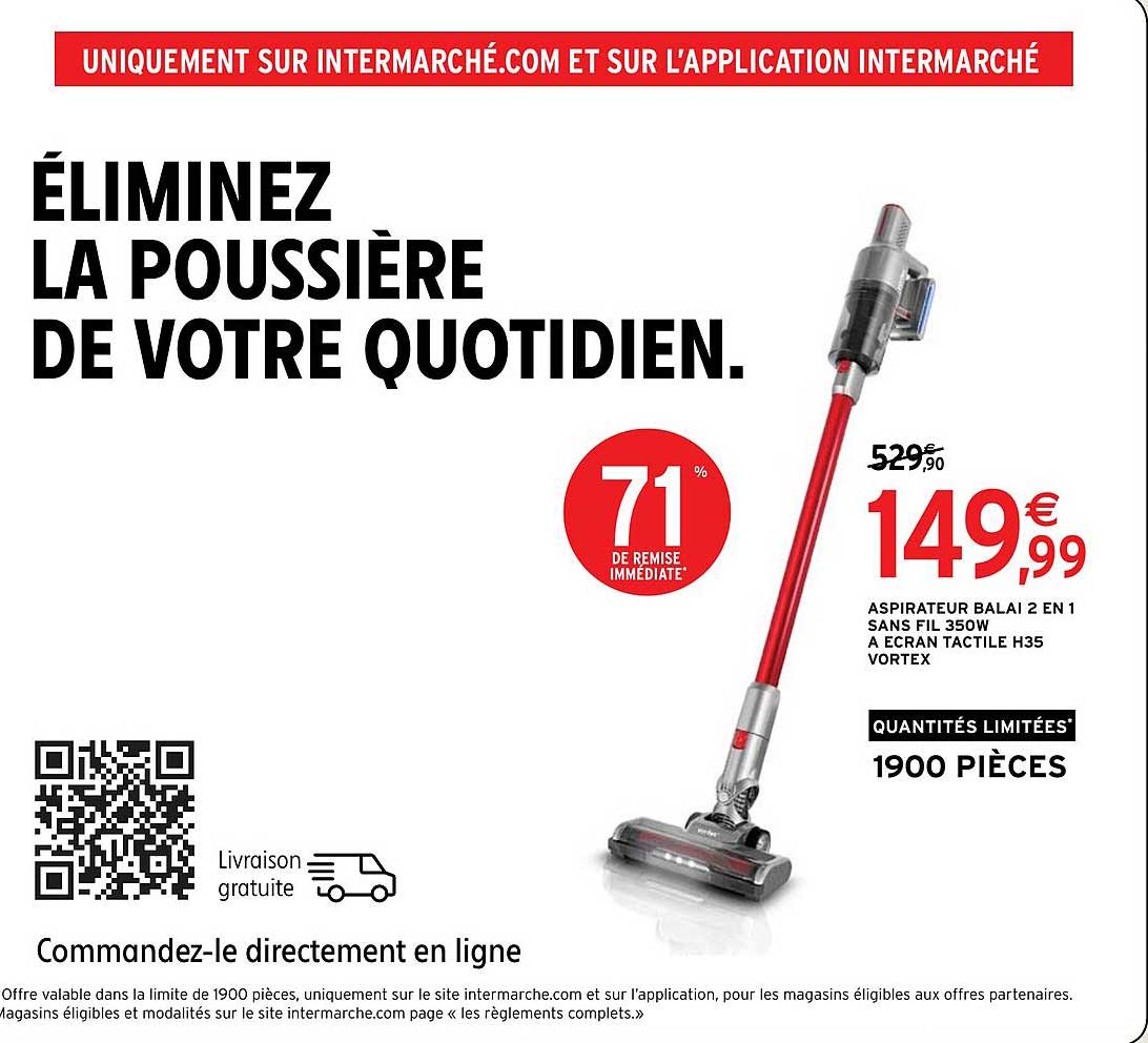 aspirateur balai 2 en 1 sans fil 350w à écran tactile h35 vortex