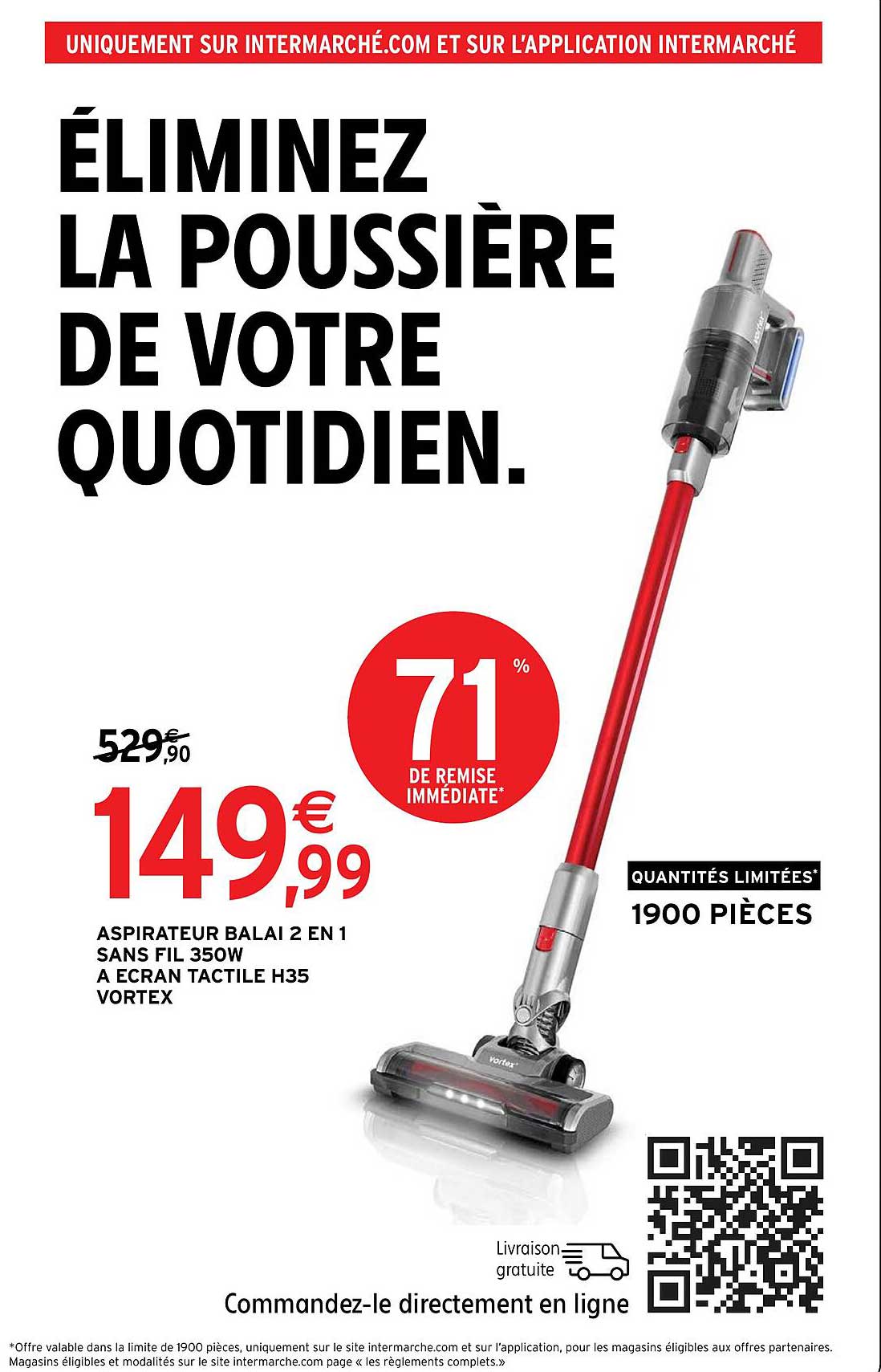 aspirateur balai 2 en 1 sans fil 350w à écran tactile h35 vortex
