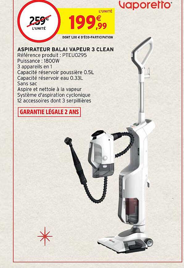 aspirateur balai vapeur 3 clean vaporetto