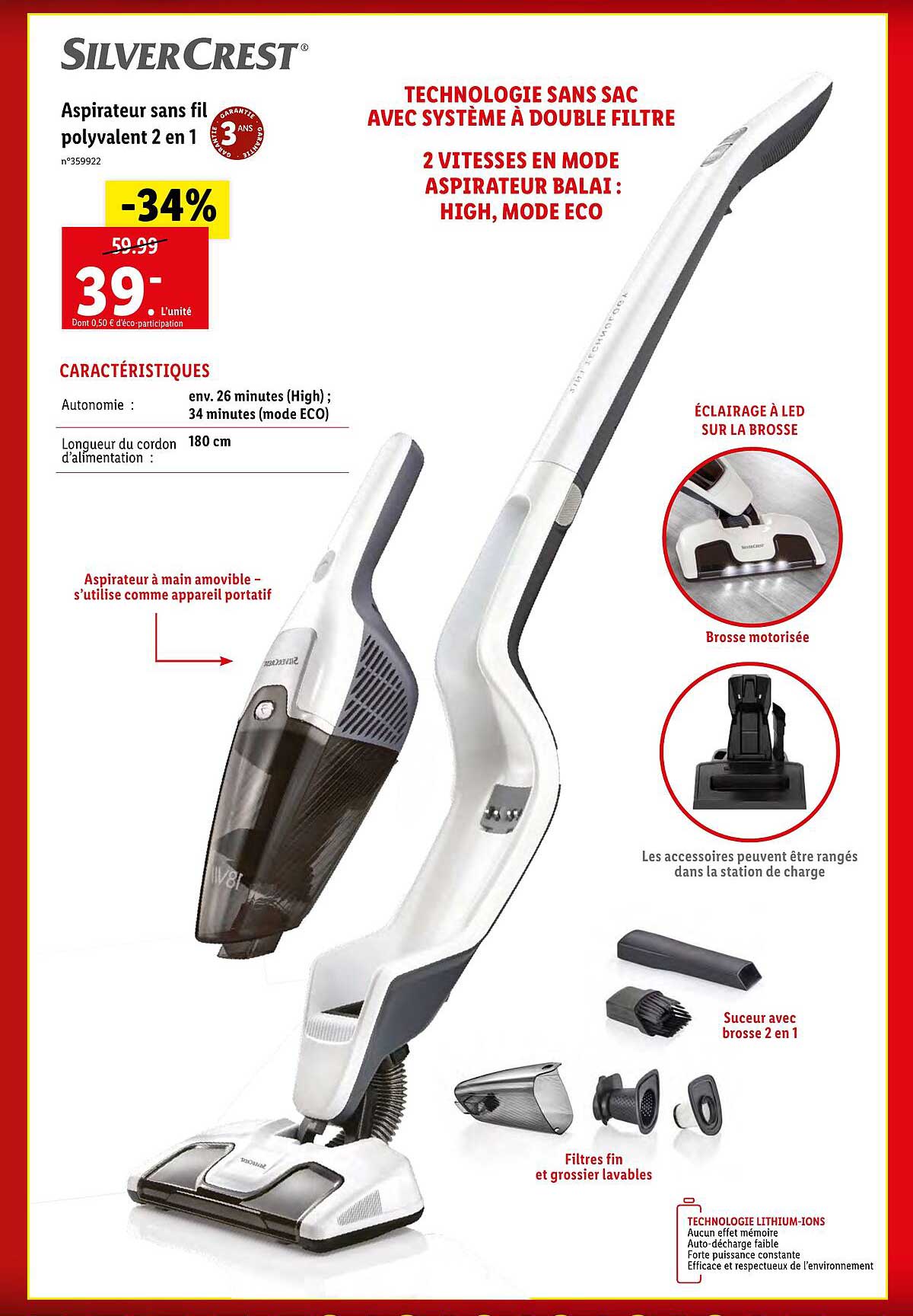 aspirateur sans fil polyvalent 2 en 1 silver crest