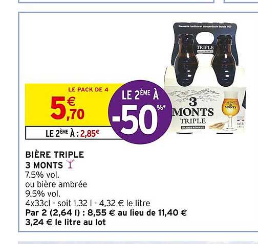 bière triple 3 monts le 2ème à -50%