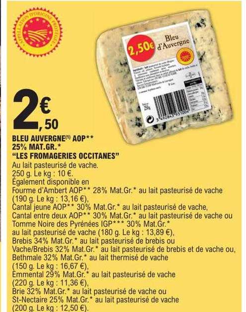 bleu auvergne aop 25% mg "les fromageries occitanes"