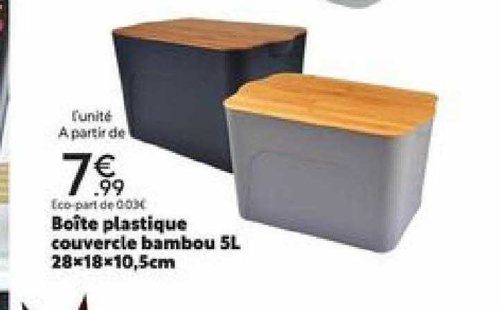 Boîte Plastique Couvercle Bambou 5l 28 X 18 X 10,5 Cm