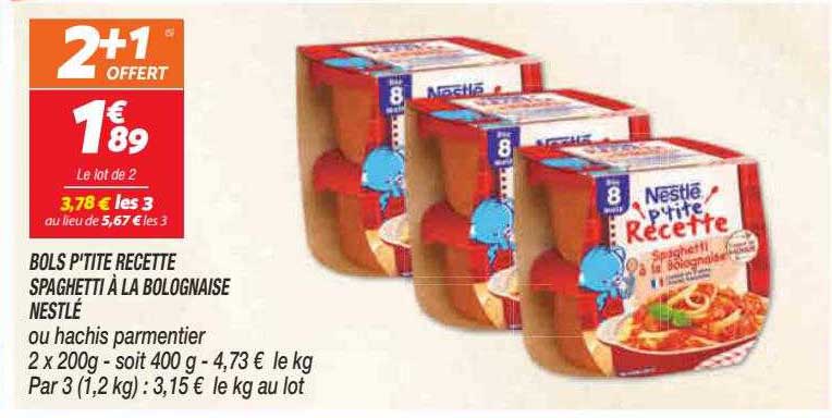 Bols P'tite Recette Spaghetti à La Bolognaise Nestlé