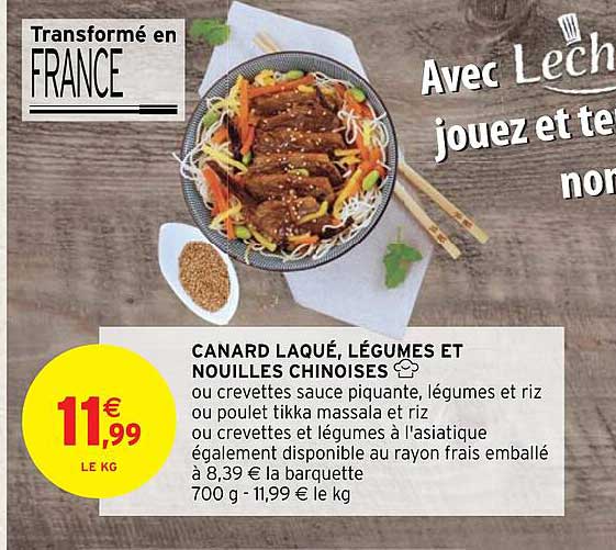 canard laqué, légumes et nouilles chinoises