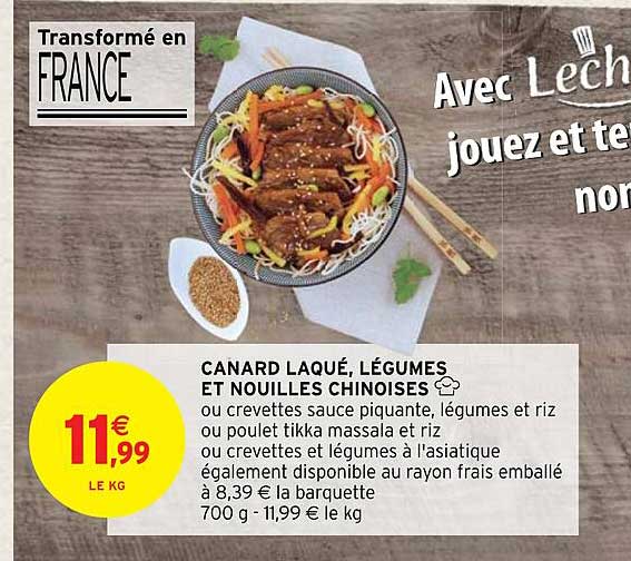 canard laqué, légumes et nouilles chinoises