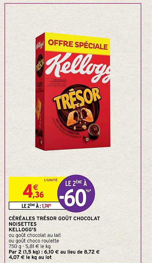 Céréales Trésor Goût Chocolat Noisettes Kellogg's