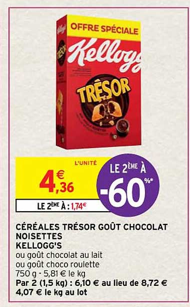 Céréales Trésor Goût Chocolat Noisettes Kellogg's