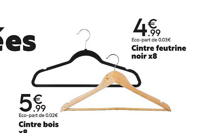 Cintre Bois X8, Cintre Feutrine Noir X8