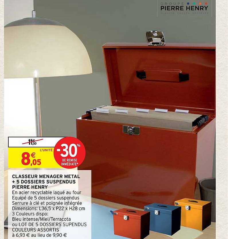 Classeur Ménager Métal + 5 Dossiers Suspendus Pierre Henry