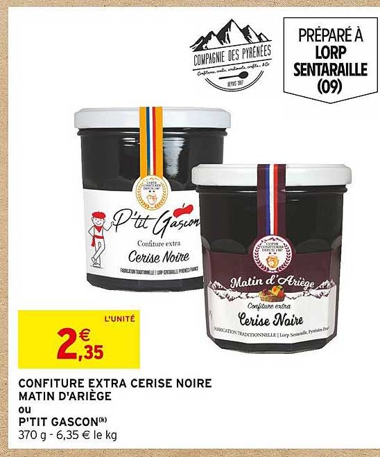 confiture extra cerise noire matin d'ariège ou p'tit gascon