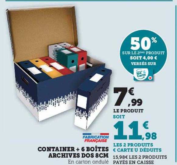 container + 6 boîtes archives dos 8 cm