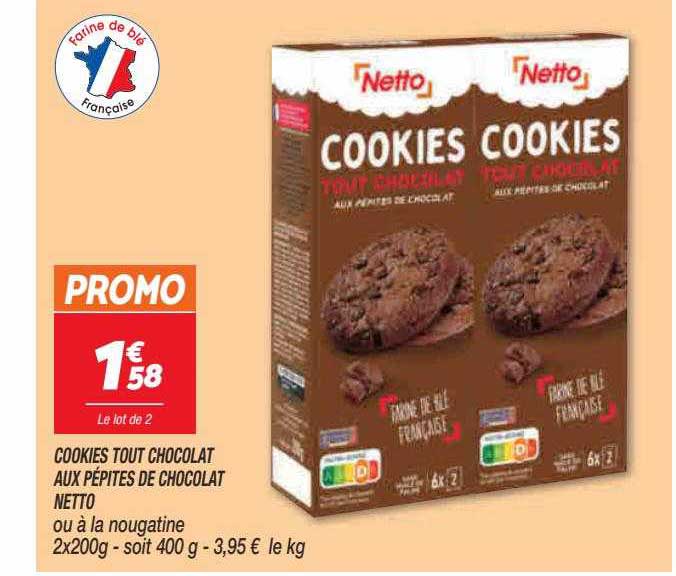 Cookies Tout Chocolat Aux Pépites De Chocolat Netto