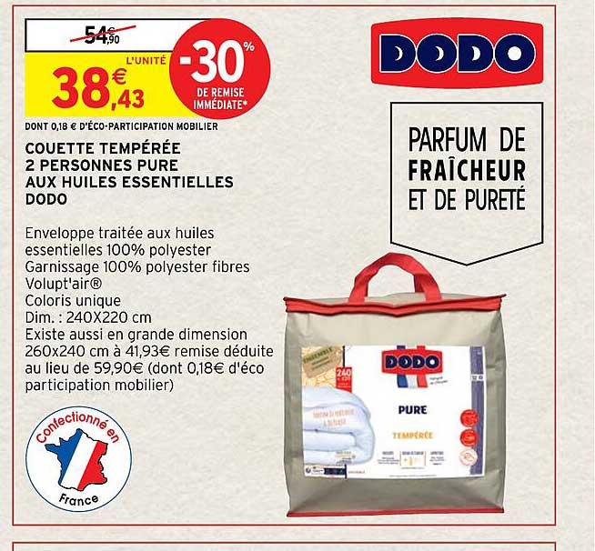 couette tempérée 2 personnes pure aux huiles essentielles dodo