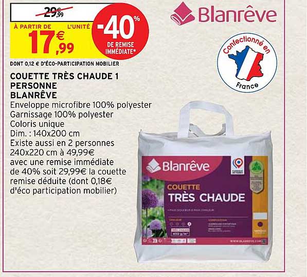 couette très chaude 1 personne blanrêve