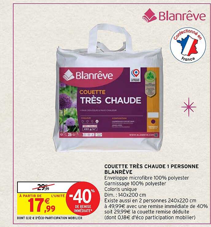 couette très chaude 1 personne blanrêve