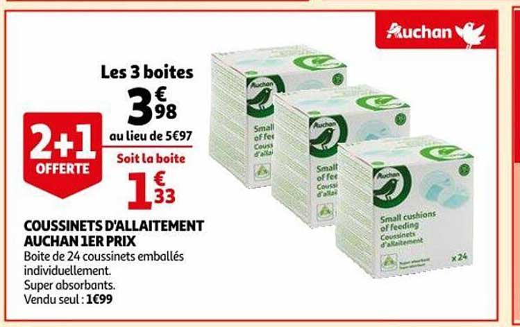 coussinets d'allaitement auchan 1er prix