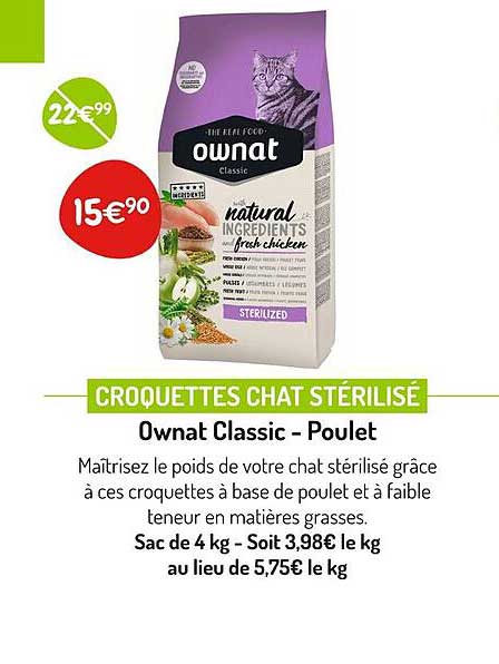 Croquette Chat Stérilisé Ownat Classic - Poulet