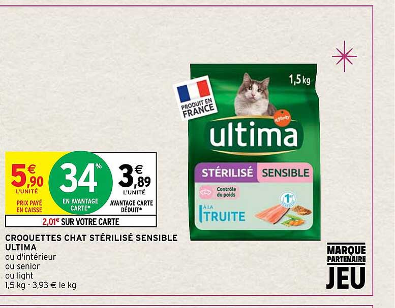 croquettes chat stérilisé sensible ultima
