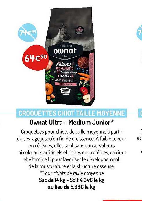 croquettes chiot taille moyenne ownat ultra - medium junior