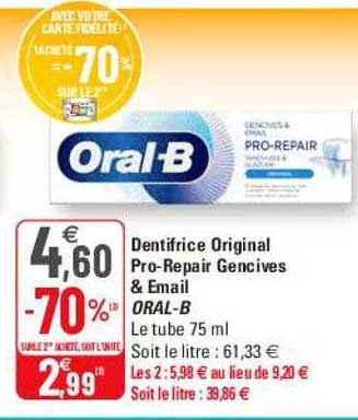 dentifrice original pro-repair gencives & email oral-b