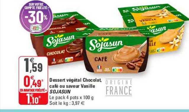 Dessert Végétal Chocolat, Café Ou Saveur Vanille Sojasun
