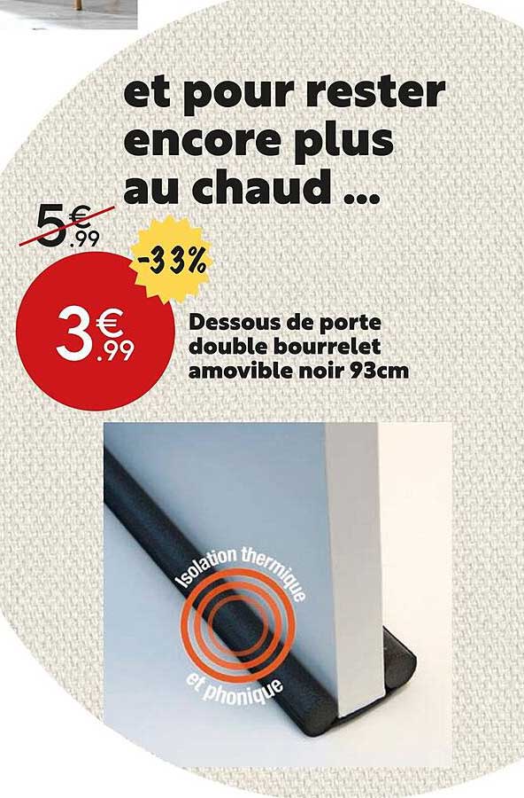 dessous de porte double bourrelet amovible noir 93 cm