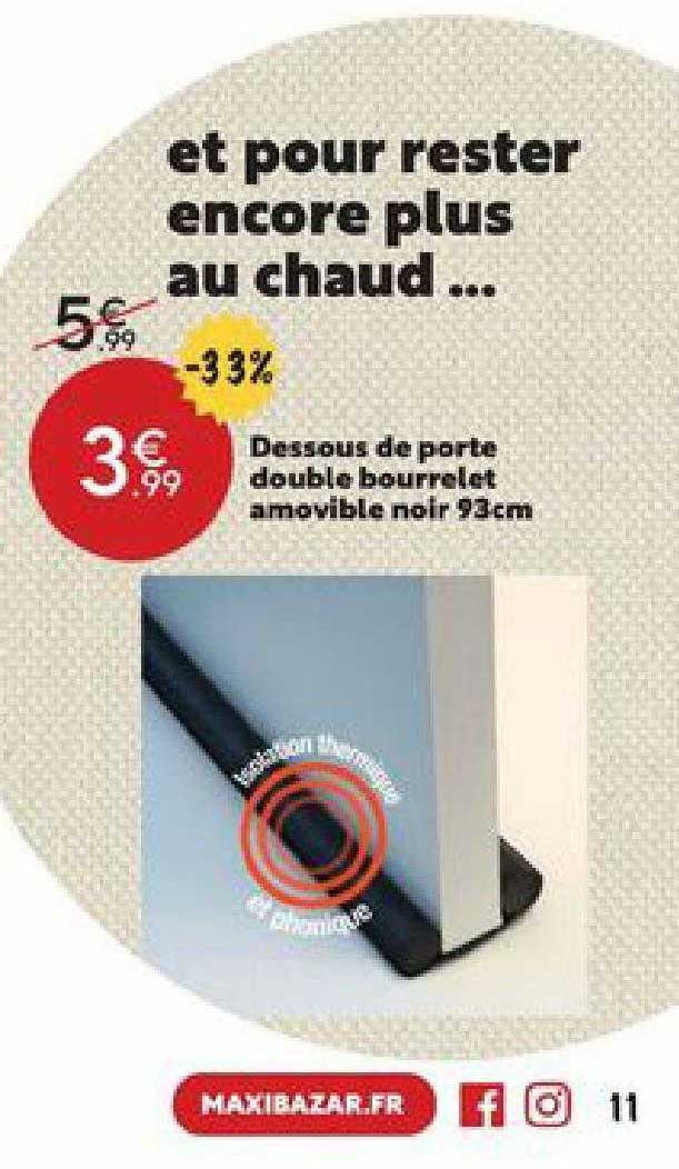 dessous de porte double bourrelet amovible noir 93 cm